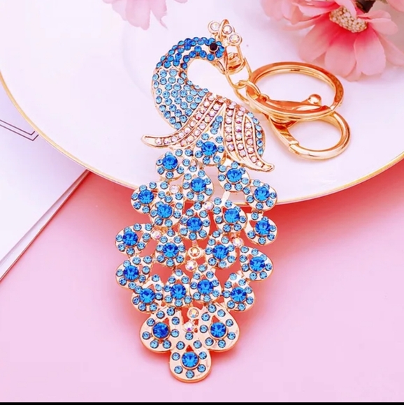 BRAND NEW! Rhinestone Peacock Keychain Purse Jewel Charm ~ Gift Exotic - Picture 7 of 11